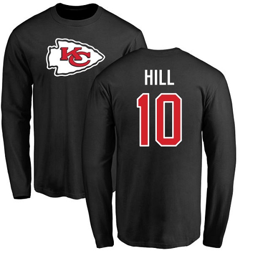 Men Kansas City Chiefs #10 Hill Tyreek Black Name and Number Logo Long Sleeve T-Shirt->women nfl jersey->Women Jersey